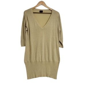Torrid Sparkly Gold Metallic 3/4 Sleeve V Neck Tunic Sweater Holiday Size 2X